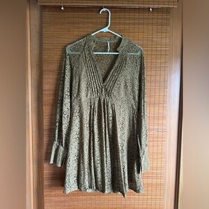 Free People lace long sleeve olive green mini dress